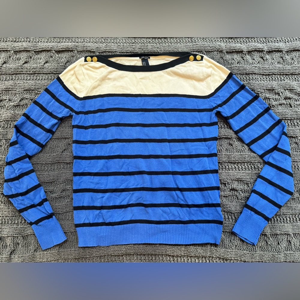 Forever 21 Blue, White, & Black Striped Sweater (Women's Medium)